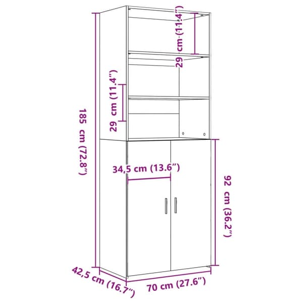 vidaXL skab 70x42,5x185 cm konstrueret træ grå sonoma-eg