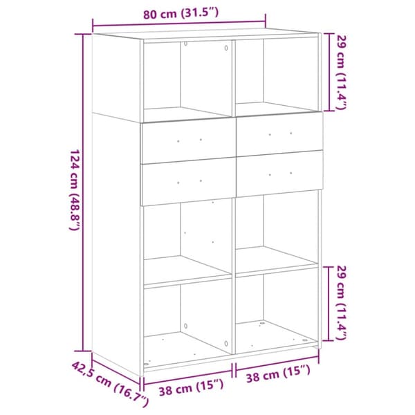 vidaXL Hylle hvit 80x42,5x124 cm konstruert tre