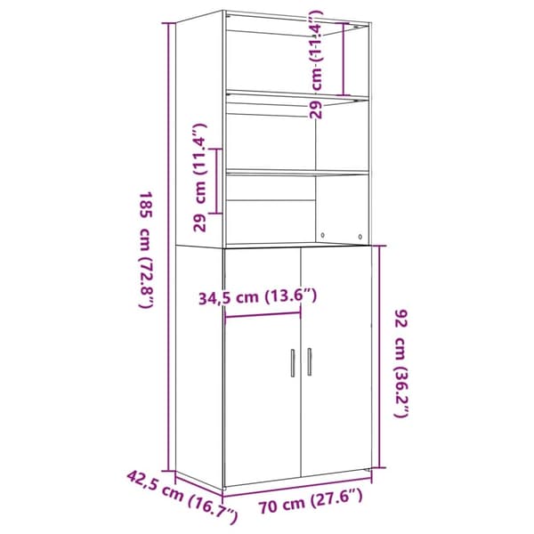 vidaXL Highboard hvit 70x42,5x185 cm konstruert tre