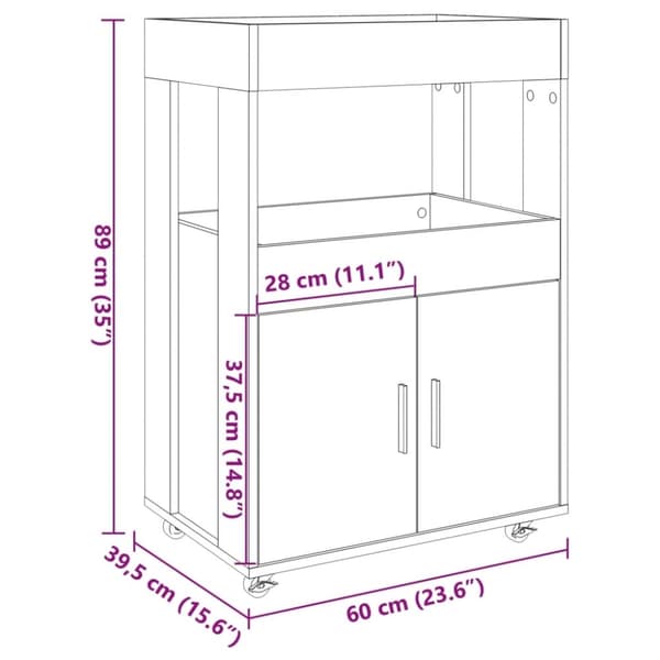 vidaXL Baarivaunu betoninharmaa 60x39,5x89 cm tekninen puu