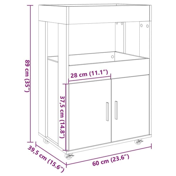 vidaXL barvogn 60x39,5x89 cm konstrueret træ grå sonoma-eg