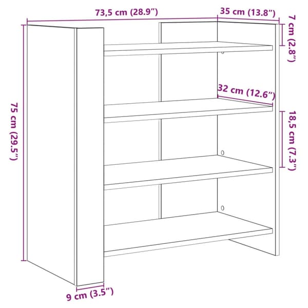 vidaXL Skjenk betonggrå 73,5x35x75 cm konstruert tre