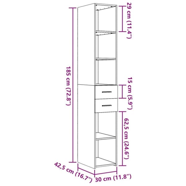 vidaXL Hylle svart 30x42,5x185 cm konstruert tre