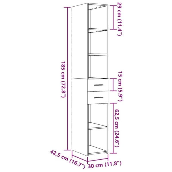 vidaXL Hylle røkt eik 30x42,5x185 cm konstruert tre