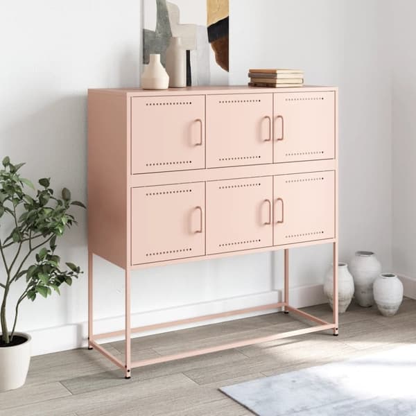 vidaXL skænk 100,5x39x107 cm stål lyserød