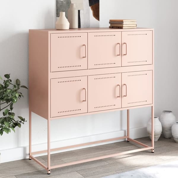 vidaXL skænk 100,5x39x107 cm stål lyserød