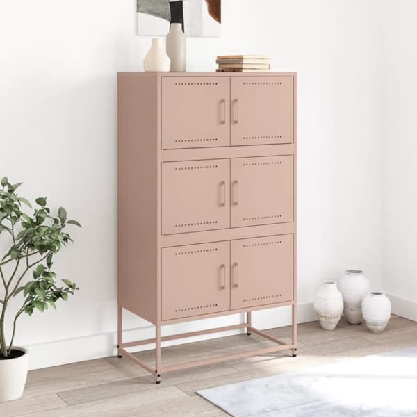 vidaXL skænk 68,5x38,5x123,5 cm stål lyserød