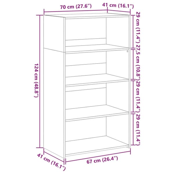 vidaXL reol 70x41x124 cm konstrueret træ sort