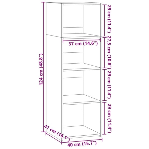vidaXL Hylle sonoma eik 40x41x124 cm konstruert tre