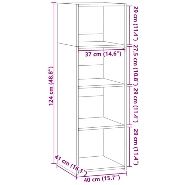 vidaXL Hylle svart 40x41x124 cm konstruert tre