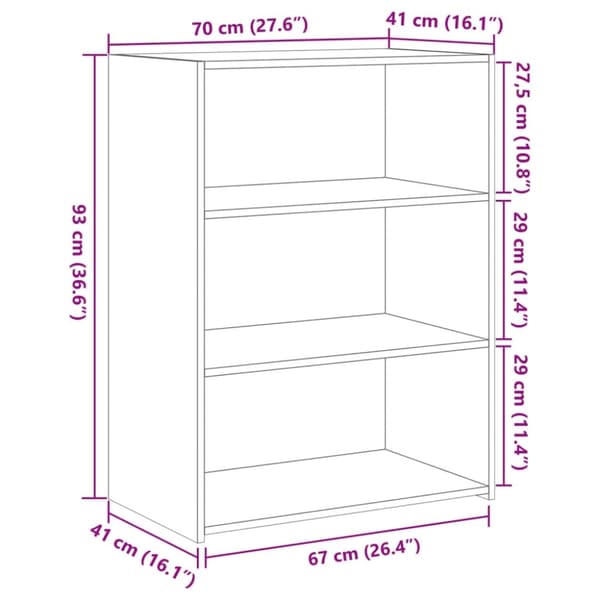 vidaXL reol 70x41x93 cm konstrueret træ brun sonoma-eg