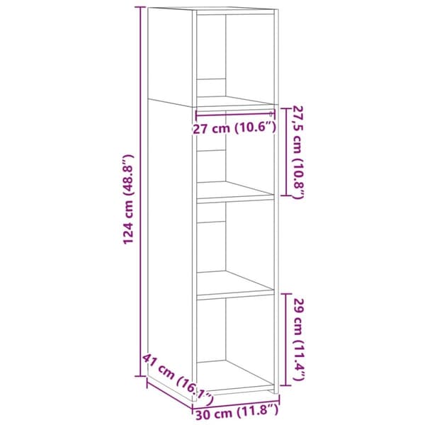 vidaXL reol 30x41x124 konstrueret træ grå sonoma-eg