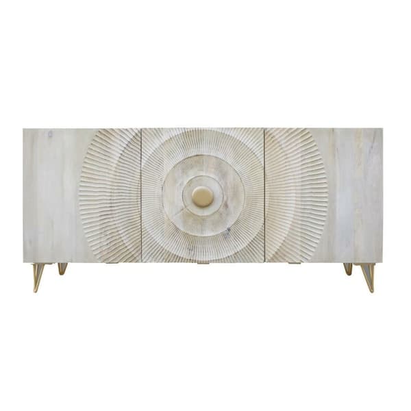 Skänk DKD Home Decor 160 x 45 x 75 cm Gyllene Metall Vit Mangoträ