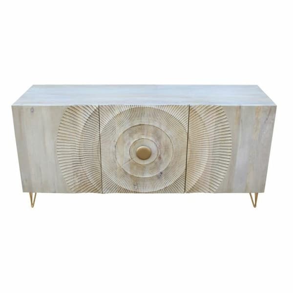Skänk DKD Home Decor 160 x 45 x 75 cm Gyllene Metall Vit Mangoträ