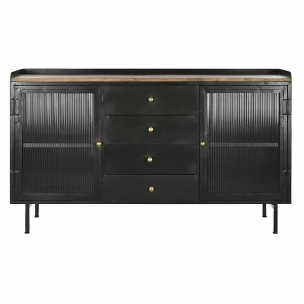 Skænk DKD Home Decor Natur Sort Gylden Metal Mangotræ (145 x 40 x 85 cm)
