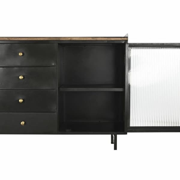 Sivupöytä DKD Home Decor Luonnollinen Musta Kullattu Metalli Mangopuu (145 x 40 x 85 cm)