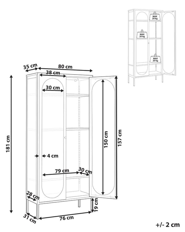Vitrinskåp Svart Stål 80 x 35 x 181 cm 2 Glasdörrar Display Modern Industriell Design Vardagsrum Kontor Kök