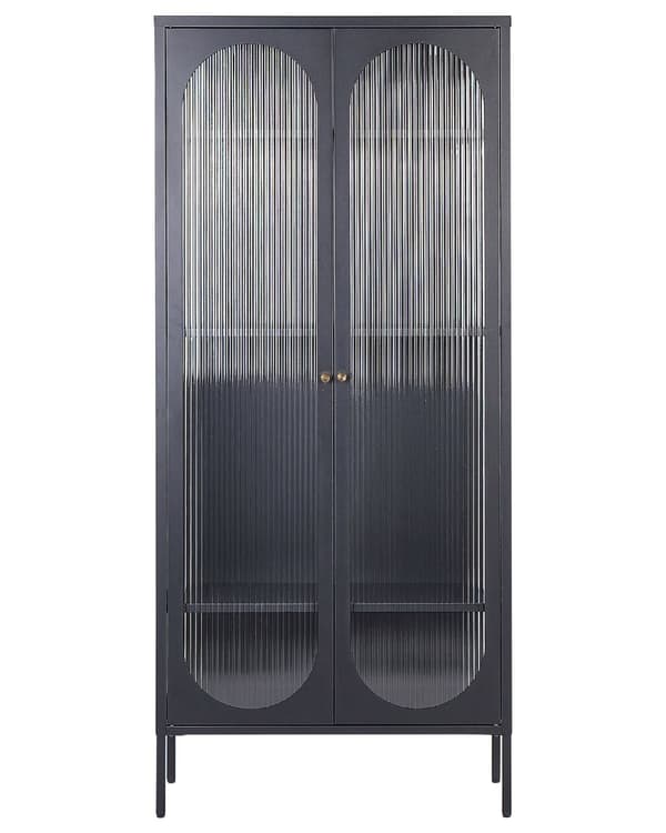 Vitrinskåp Svart Stål 80 x 35 x 181 cm 2 Glasdörrar Display Modern Industriell Design Vardagsrum Kontor Kök