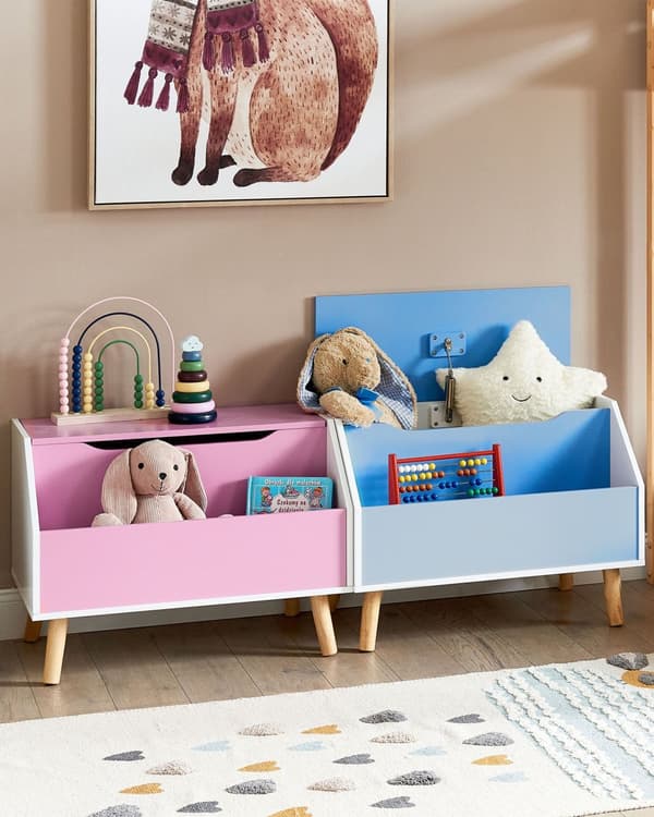 Förvaringsskåp Låda Blå MDF Gummiträben med Lock Hylla för Barnrum Modern Stil