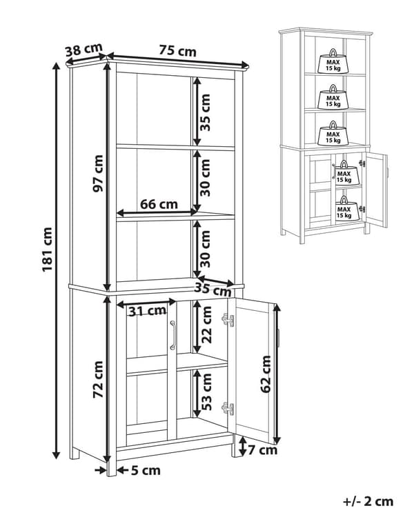 Prydnadsskåp Vit MDF med Hyllor och Glas Display Matsal