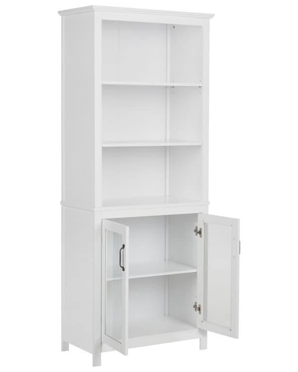 Prydnadsskåp Vit MDF med Hyllor och Glas Display Matsal