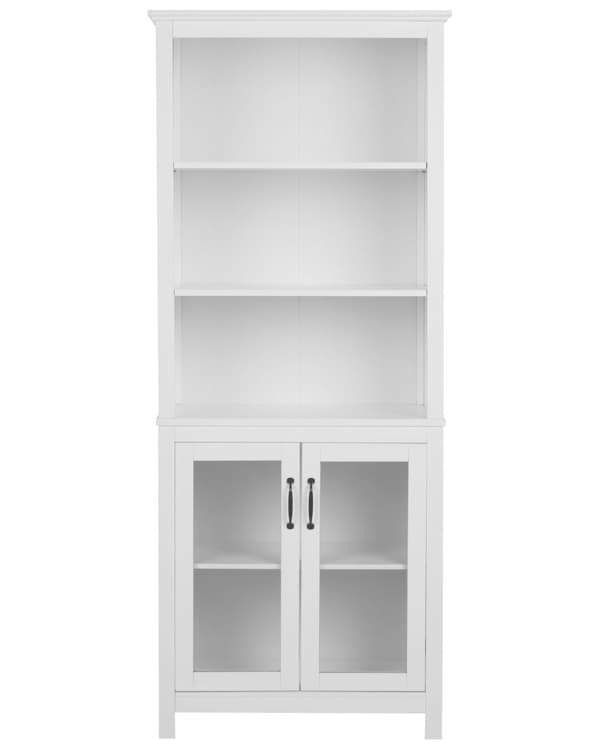 Prydnadsskåp Vit MDF med Hyllor och Glas Display Matsal