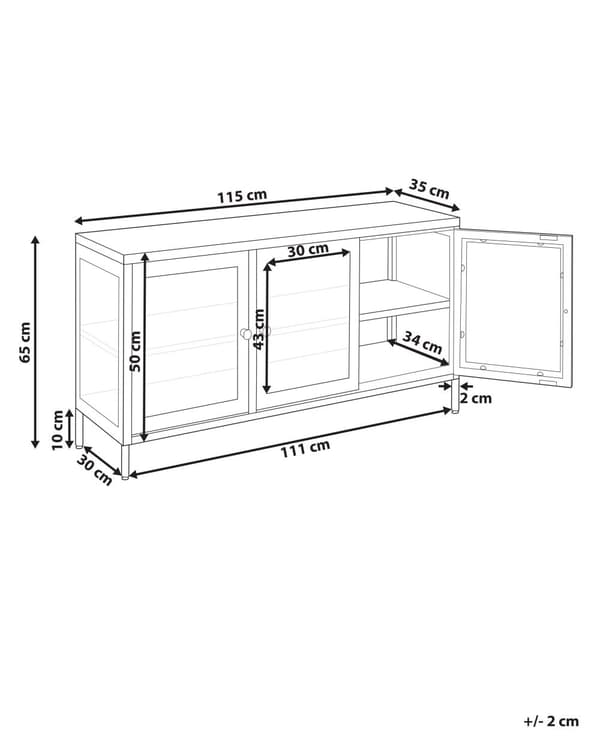 LED-skjenk med 3 dører Svart stål herdet glass Justerbare hyller Benkapper Stue Møbler Moderne design