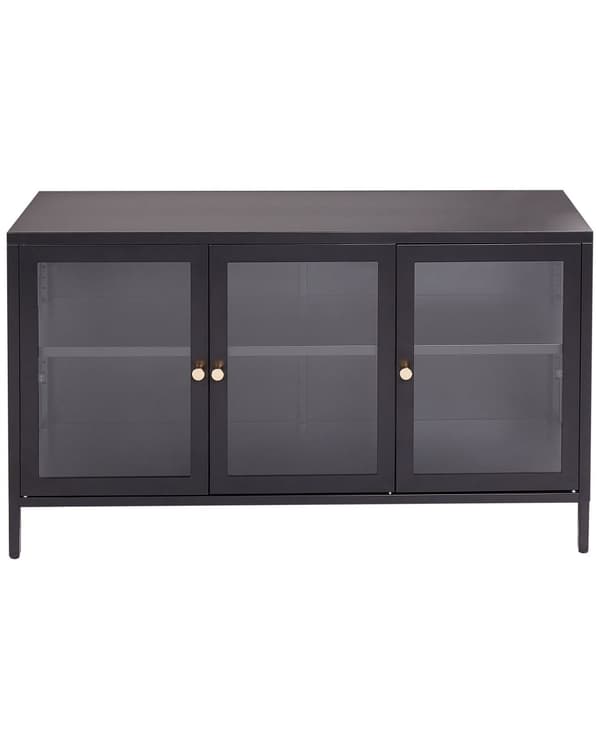 LED-skjenk med 3 dører Svart stål herdet glass Justerbare hyller Benkapper Stue Møbler Moderne design
