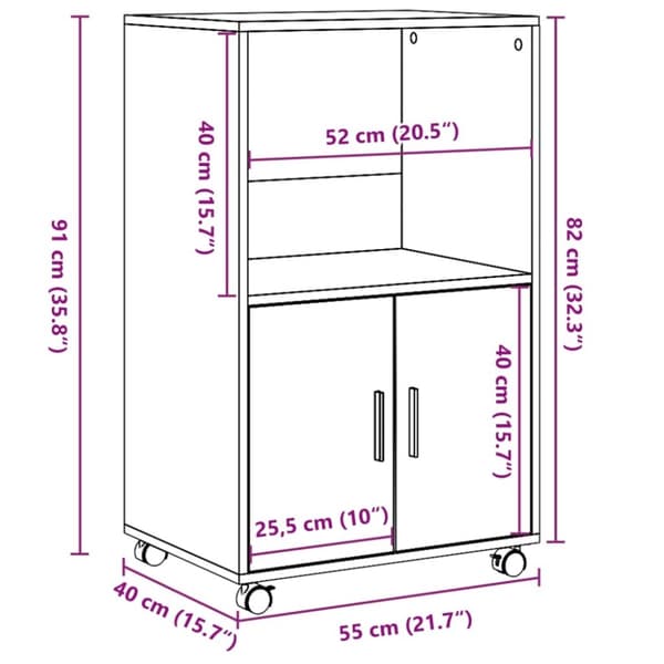 vidaXL Rulleskap hvit 55x40x91 cm konstruert tre