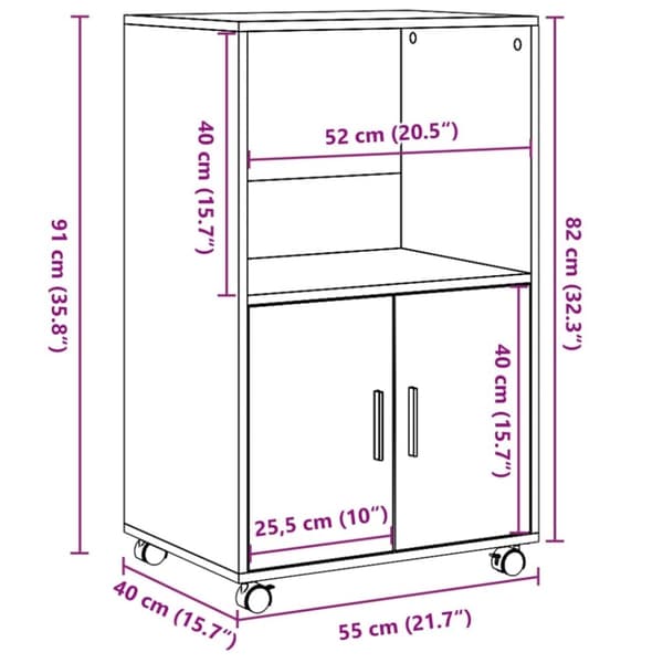 vidaXL Rulleskap røkt eik 55x40x91 cm konstruert tre