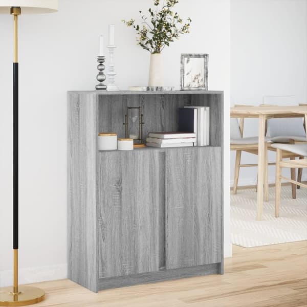 vidaXL skab med LED-lys 77x34x100 cm konstrueret træ grå sonoma-eg