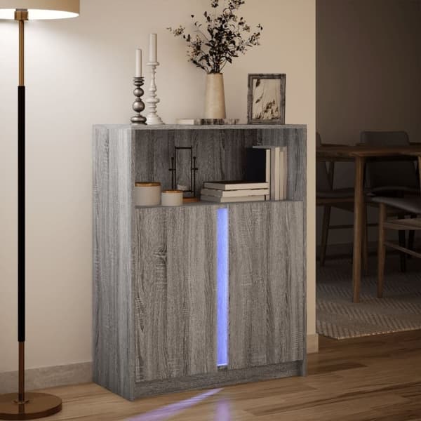 vidaXL skab med LED-lys 77x34x100 cm konstrueret træ grå sonoma-eg