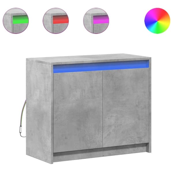 vidaXL Skjenk med LED betonggrå 72x34x61 cm konstruert tre