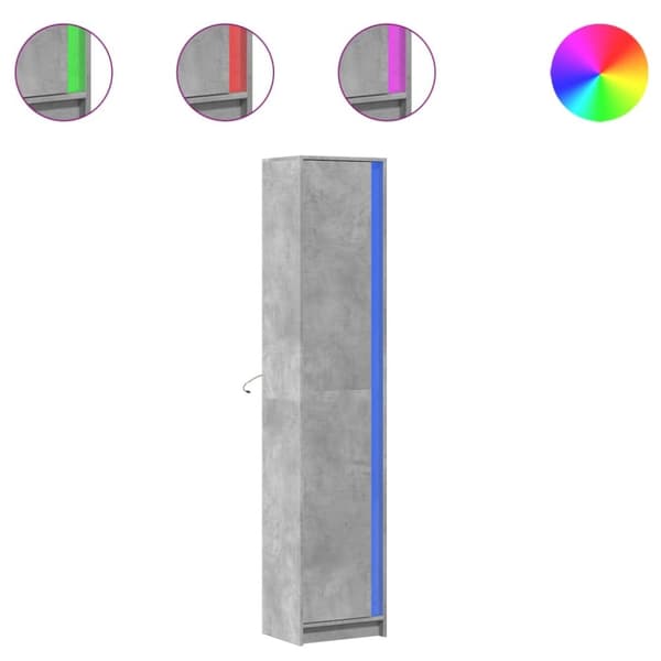 vidaXL Högskåp med LEDs betonggrå 41,5x32,5x200 cm konstruerat trä