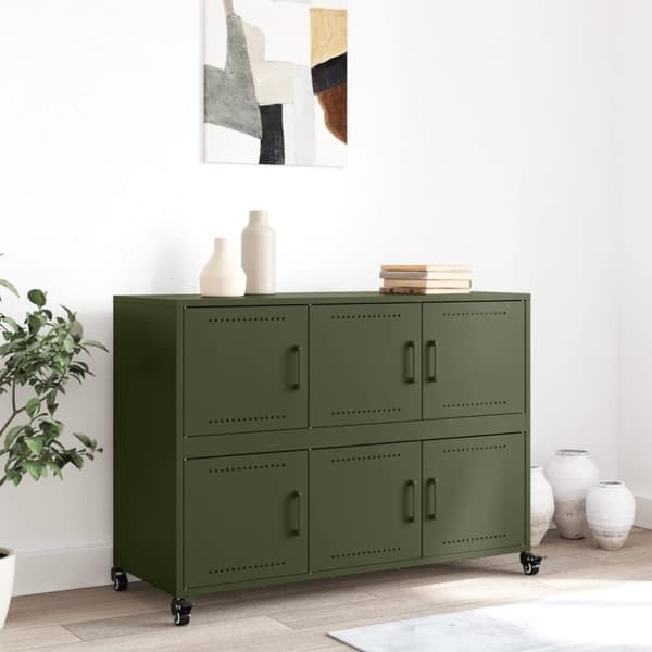vidaXL Skjenk olivengrønn 100,5x39x72 cm stål