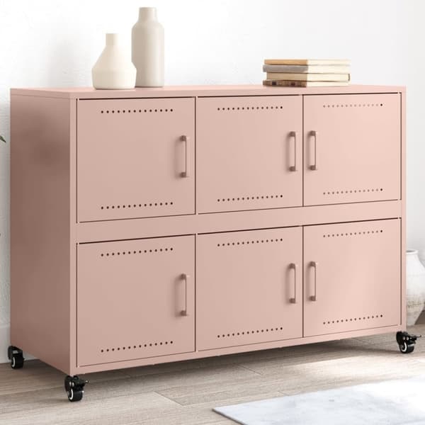 vidaXL skænk 100,5x39x72 cm stål lyserød