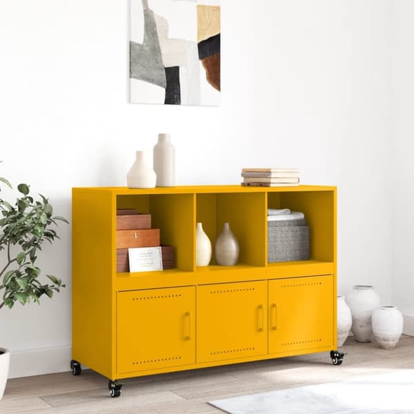 vidaXL skænk 100,5x39x72 cm stål sennepsgul