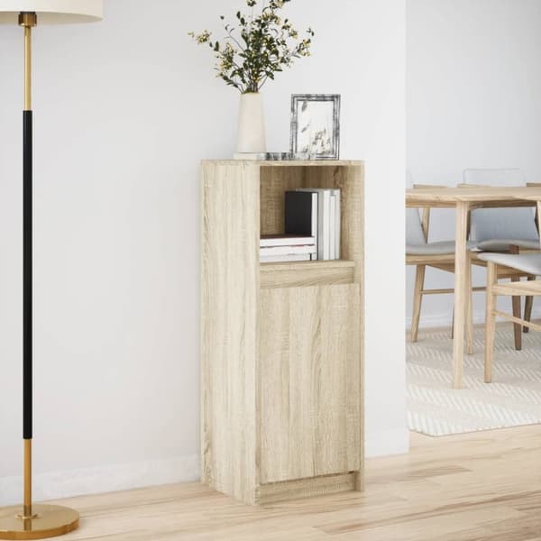 vidaXL skab med LED-lys 38x34x100 cm konstrueret træ røget eg