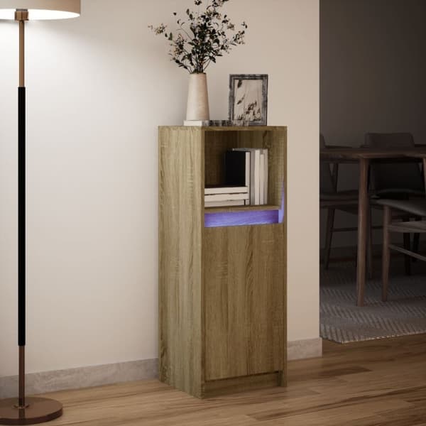 vidaXL skab med LED-lys 38x34x100 cm konstrueret træ røget eg