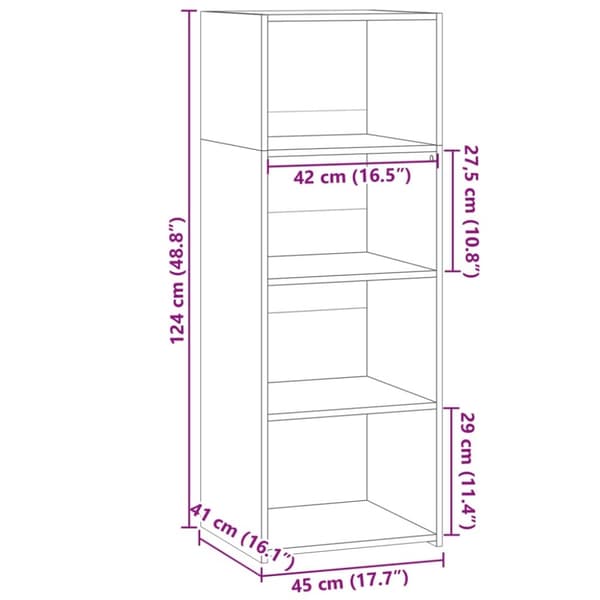 vidaXL reol 45x41x124 cm konstrueret træ brun egetræsfarve