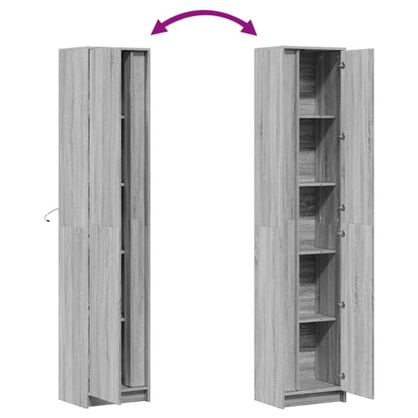 vidaXL Garderobe med LED grå sonoma 41,5x32,5x200 cm konstruert tre