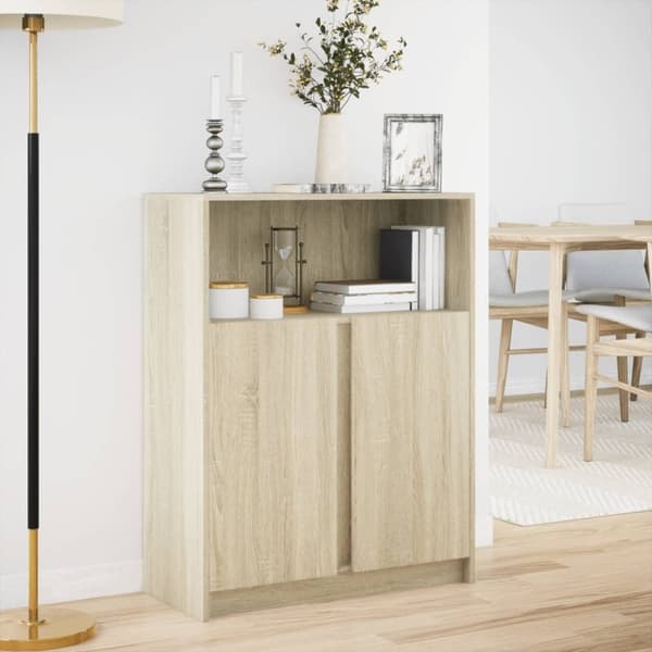 vidaXL skab med LED 77x34x100 cm konstrueret træ sonoma-eg