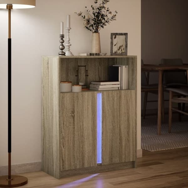vidaXL skab med LED 77x34x100 cm konstrueret træ sonoma-eg