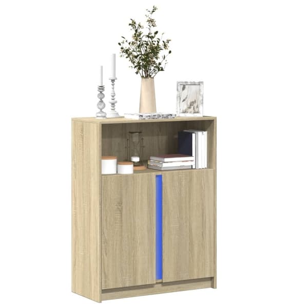 vidaXL skab med LED 77x34x100 cm konstrueret træ sonoma-eg