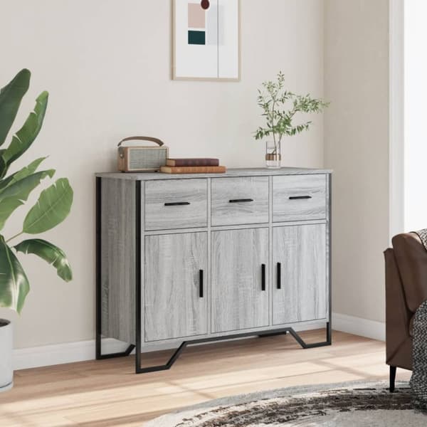 vidaXL skænk 97x32,5x74,5 cm konstrueret træ grå sonoma-eg