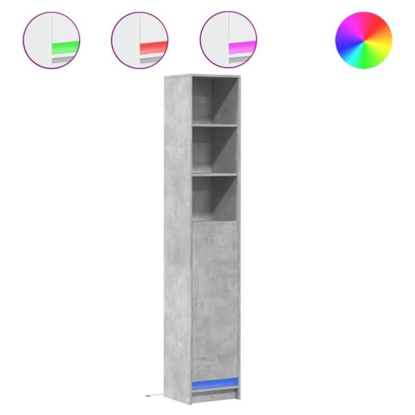 vidaXL skab med LED-lys 36x32,5x200 cm konstrueret træ betongrå