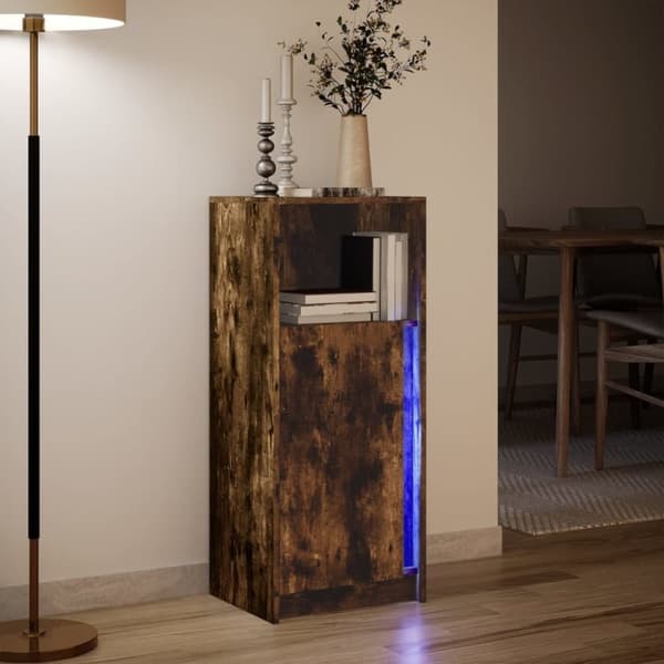 vidaXL skab med LED-lys 42,5x34x100 cm konstrueret træ røget eg