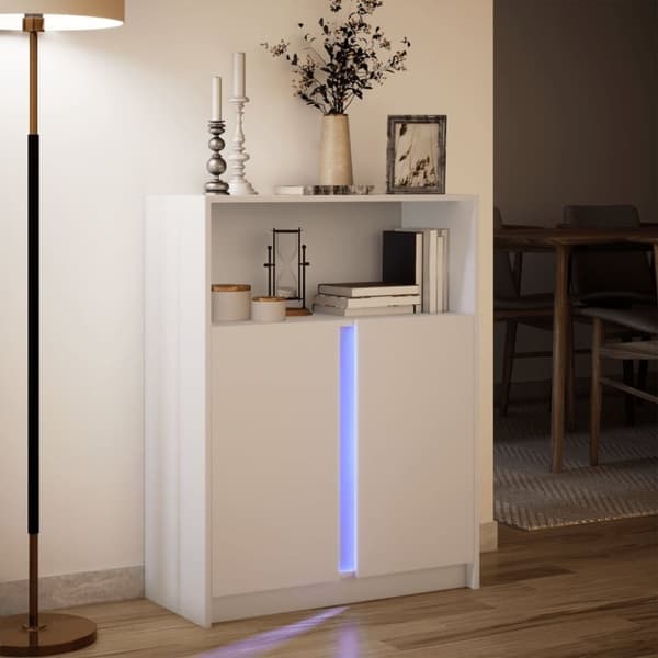 vidaXL reol med LED 77x34x100 cm konstrueret træ hvid