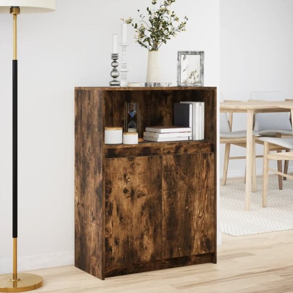 vidaXL Skjenk med LED røkt eik 72x34x100 cm konstruert tre