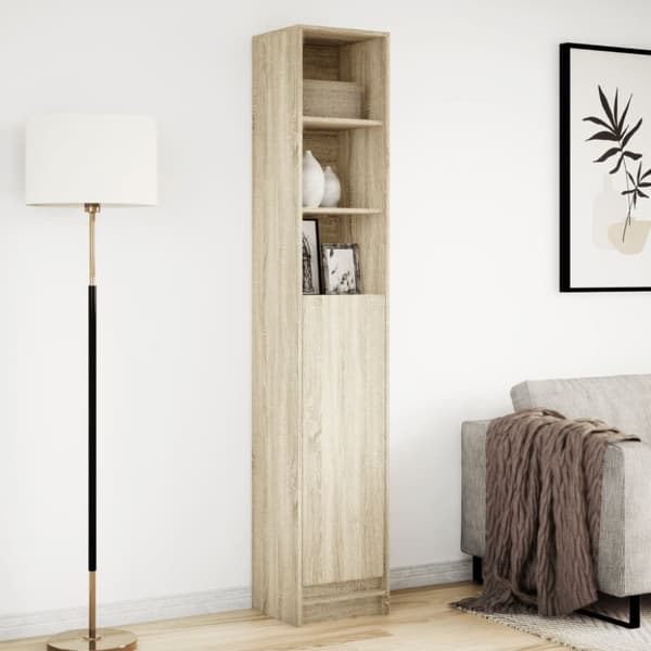 vidaXL skab med LED-lys 36x32,5x200 cm konstrueret træ røget eg